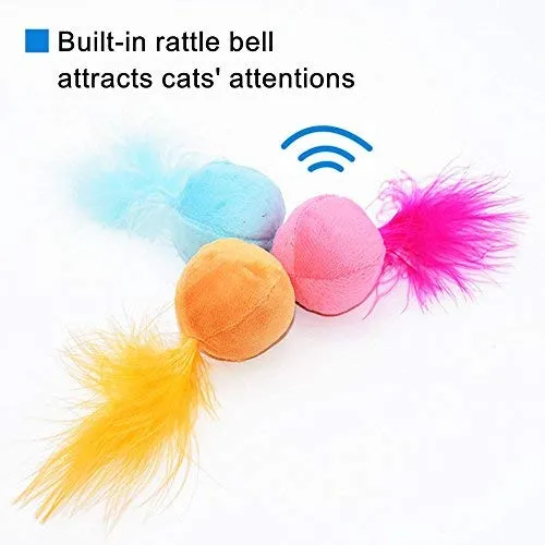 petfavorites Furry Sonajero Pelota gato juguete con Plumas y Catnip – La mejor interactivo Pom Pom bolas para gatos, suave/ligero/2 inch, Bulk Pack.