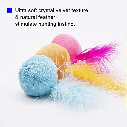 petfavorites Furry Sonajero Pelota gato juguete con Plumas y Catnip – La mejor interactivo Pom Pom bolas para gatos, suave/ligero/2 inch, Bulk Pack.