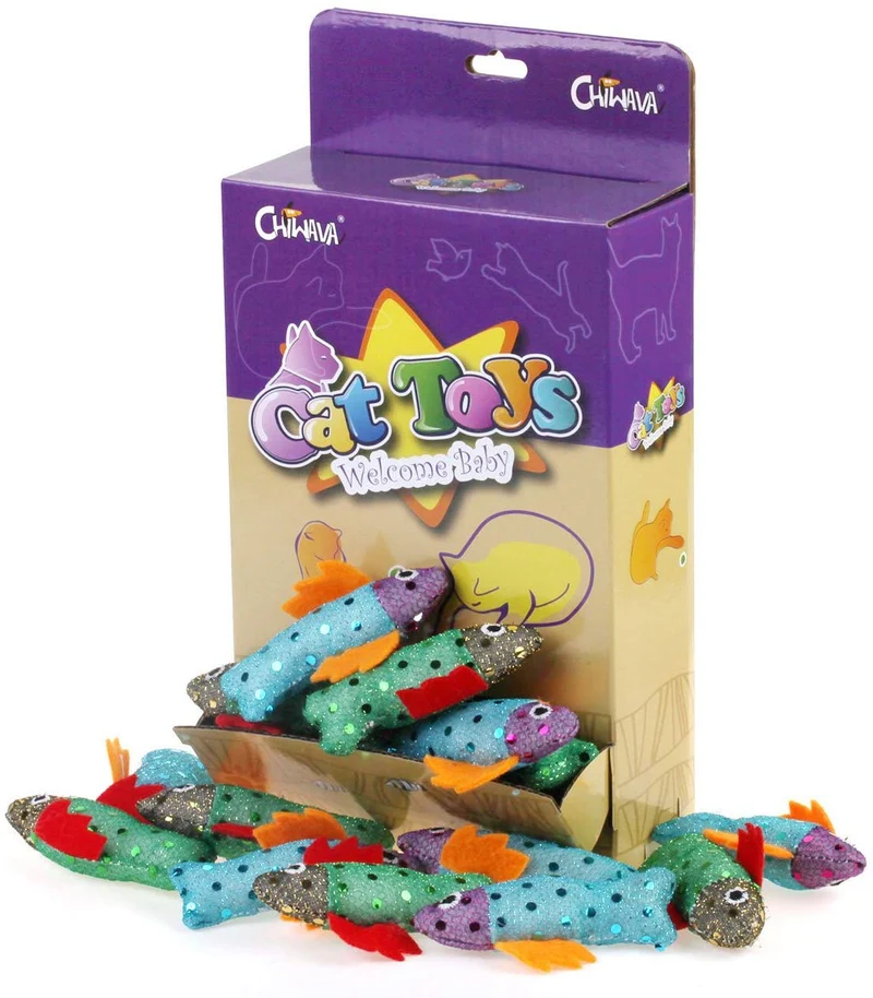 Juguete de 12 piezas 3.5" Catnip gato juguetes peces suave brillante juguete gatito Juego interactivo varios colores