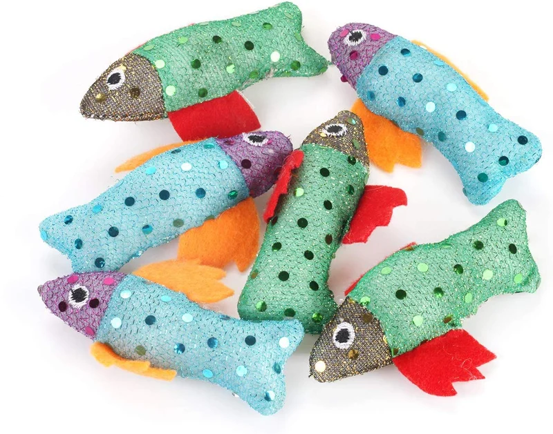 Juguete de 12 piezas 3.5" Catnip gato juguetes peces suave brillante juguete gatito Juego interactivo varios colores