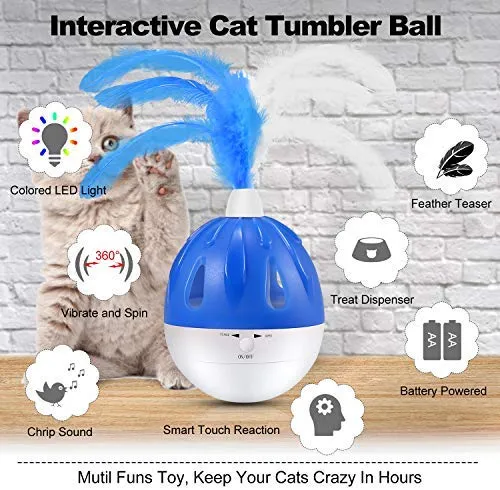 Juguete interactivo para gatos WINGPET, juguete electrónico para ejercicio de gatito, juguete inteligente para gatos con luz LED, juguete giratorio para gatos, juguete para perseguir gatos, juguete con sonido Chirp