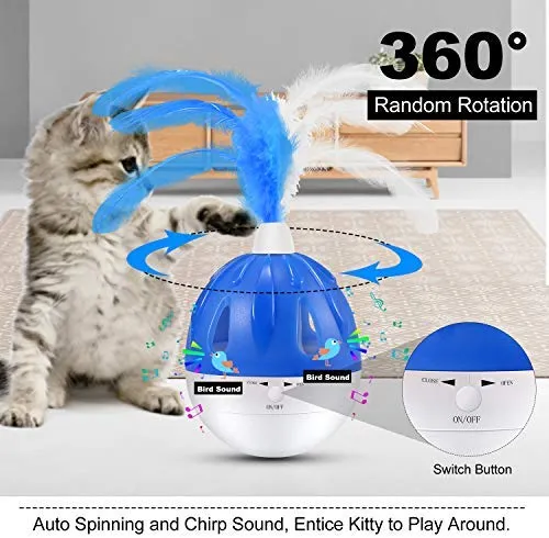 Juguete interactivo para gatos WINGPET, juguete electrónico para ejercicio de gatito, juguete inteligente para gatos con luz LED, juguete giratorio para gatos, juguete para perseguir gatos, juguete con sonido Chirp