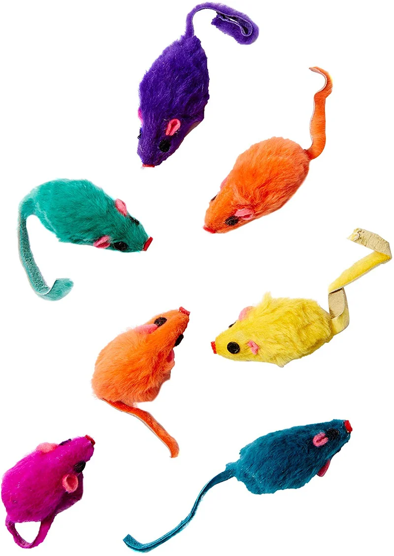 Gepoetry Caja de 60 Zanies piel real Rattling Rainbow Mice en caja de queso