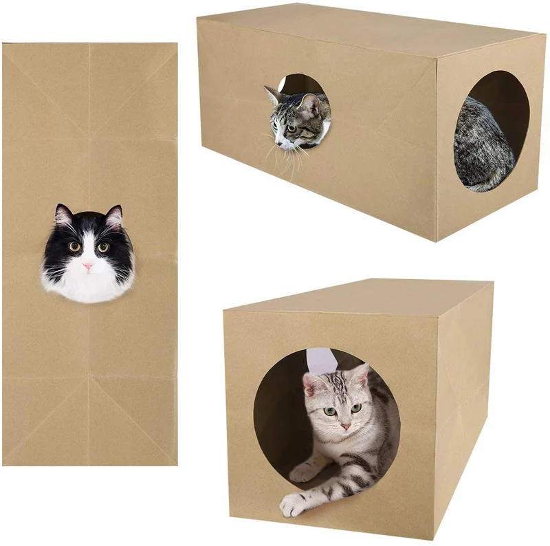 PAWABOO Tubo de túnel para gatos, paquete de 2, papel kraft natural grueso de alta calidad, túneles extendidos para mascotas, gatos, gatos, tiendas, juguetes interactivos, laberinto, casa de gatos, cama para gato, cachorro, conejo, etc.
