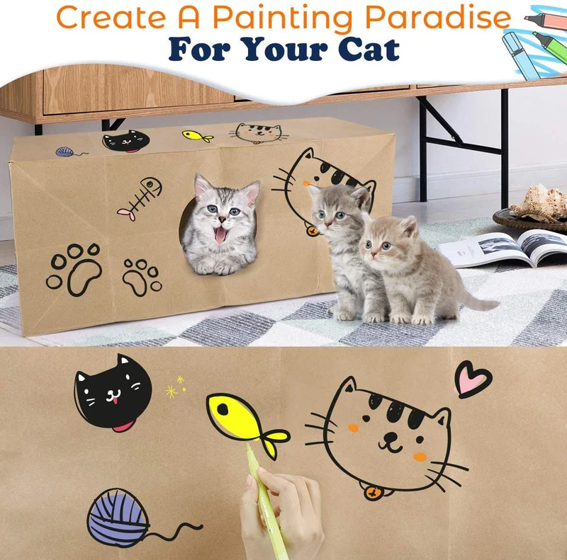 PAWABOO Tubo de túnel para gatos, paquete de 2, papel kraft natural grueso de alta calidad, túneles extendidos para mascotas, gatos, gatos, tiendas, juguetes interactivos, laberinto, casa de gatos, cama para gato, cachorro, conejo, etc.