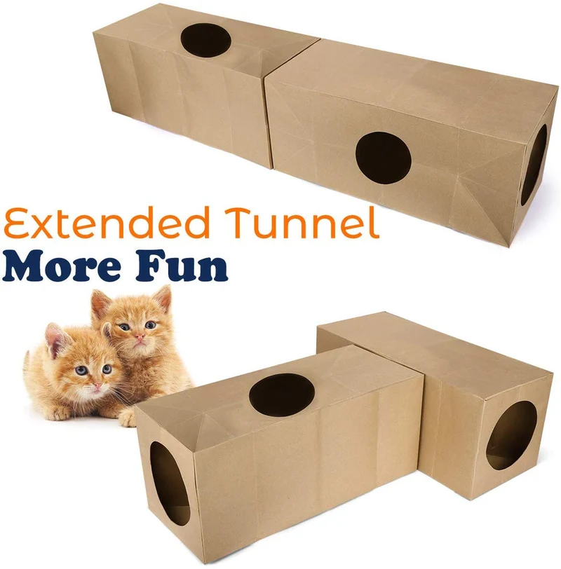 PAWABOO Tubo de túnel para gatos, paquete de 2, papel kraft natural grueso de alta calidad, túneles extendidos para mascotas, gatos, gatos, tiendas, juguetes interactivos, laberinto, casa de gatos, cama para gato, cachorro, conejo, etc.