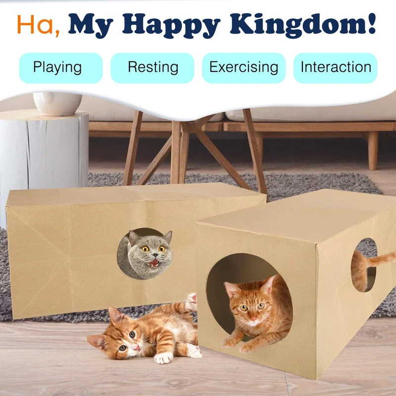 PAWABOO Tubo de túnel para gatos, paquete de 2, papel kraft natural grueso de alta calidad, túneles extendidos para mascotas, gatos, gatos, tiendas, juguetes interactivos, laberinto, casa de gatos, cama para gato, cachorro, conejo, etc.