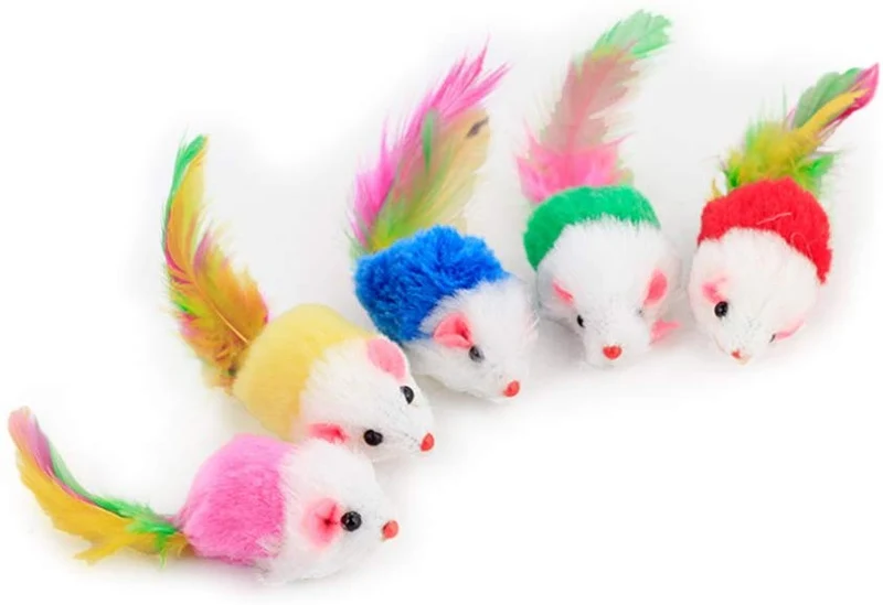 pipiha 10 piezas Funny Furry Ratones mouse Juguetes de pluma colas para gatos juguetes divertidos pequeña mascota