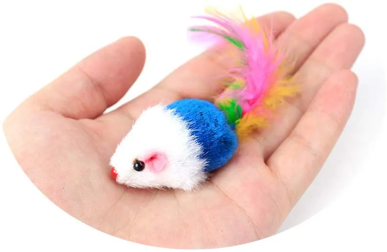 pipiha 10 piezas Funny Furry Ratones mouse Juguetes de pluma colas para gatos juguetes divertidos pequeña mascota
