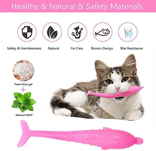 VSTON Cepillo de dientes de silicona para gatos, cepillo de dientes para masticar, juguete dental interactivo para ratones de pescado, cepillo de dientes con juguetes de gato, palo de silicona molar para gatitos, resistente a mordeduras