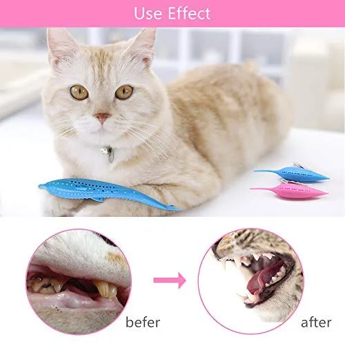 VSTON Cepillo de dientes de silicona para gatos, cepillo de dientes para masticar, juguete dental interactivo para ratones de pescado, cepillo de dientes con juguetes de gato, palo de silicona molar para gatitos, resistente a mordeduras