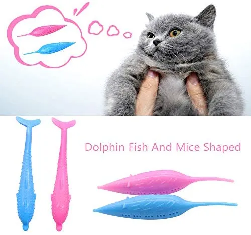 VSTON Cepillo de dientes de silicona para gatos, cepillo de dientes para masticar, juguete dental interactivo para ratones de pescado, cepillo de dientes con juguetes de gato, palo de silicona molar para gatitos, resistente a mordeduras