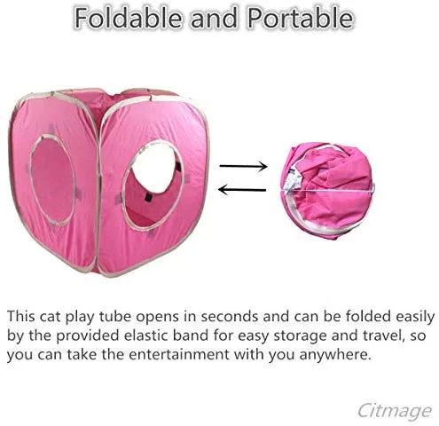 Suministros para mascotas Gato jugar Cube Toy Pop Up juego interior túnel para gato gato casa de juegos plegable tienda de campaña con correa de Velcro para gatos, gatitos, gatitos