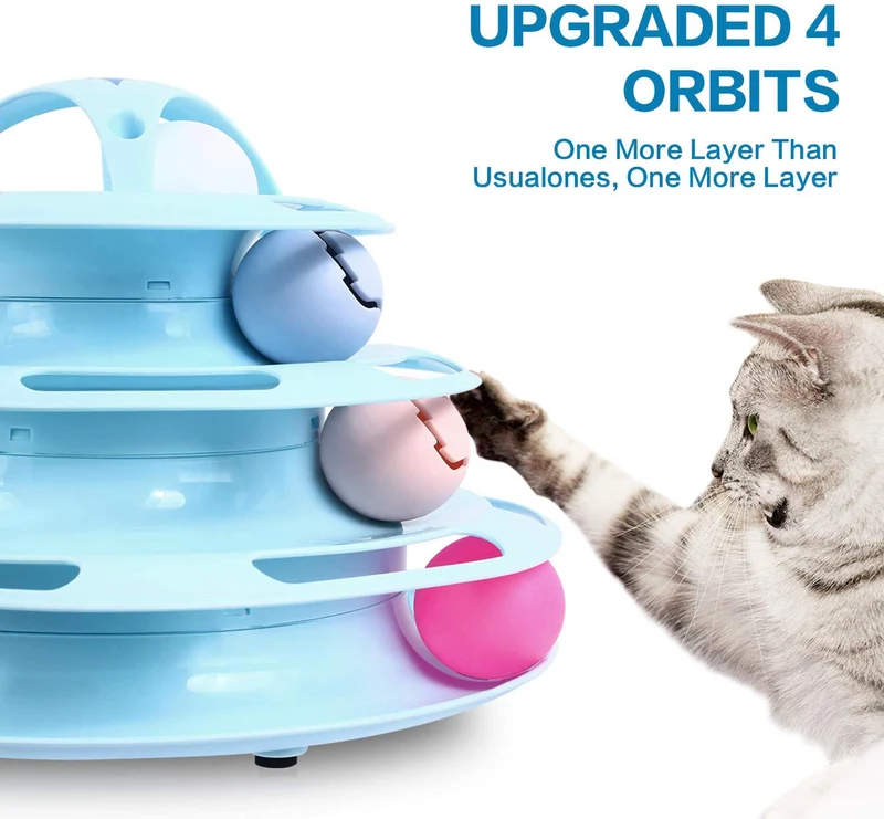 Pecute - Rodillo de gato con ratón interactivo de 4 niveles, juguete de torre de pista con gato y bolas de flash