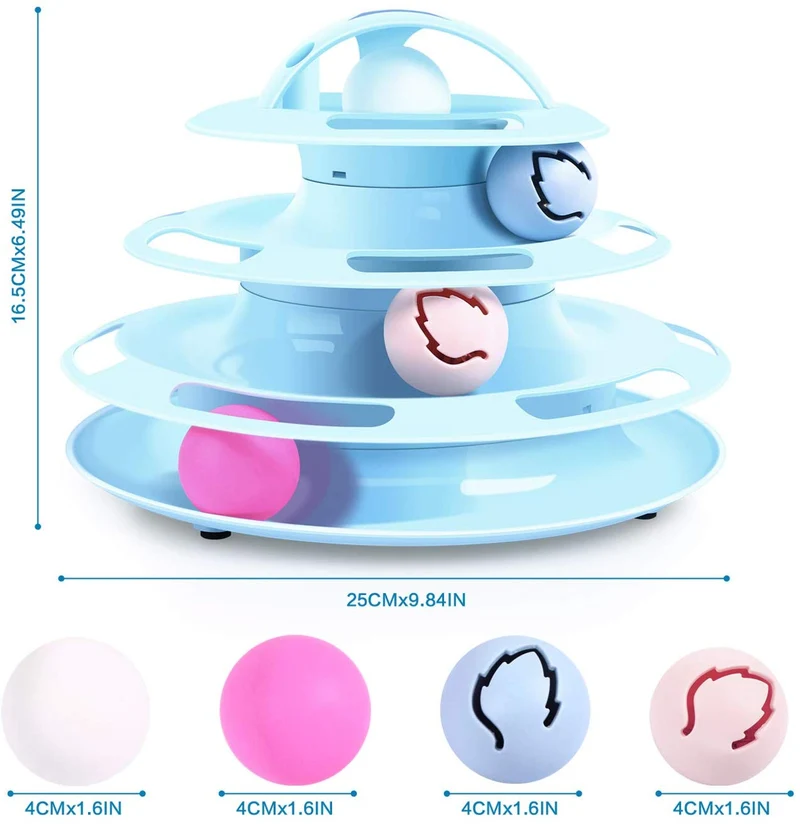 Pecute - Rodillo de gato con ratón interactivo de 4 niveles, juguete de torre de pista con gato y bolas de flash