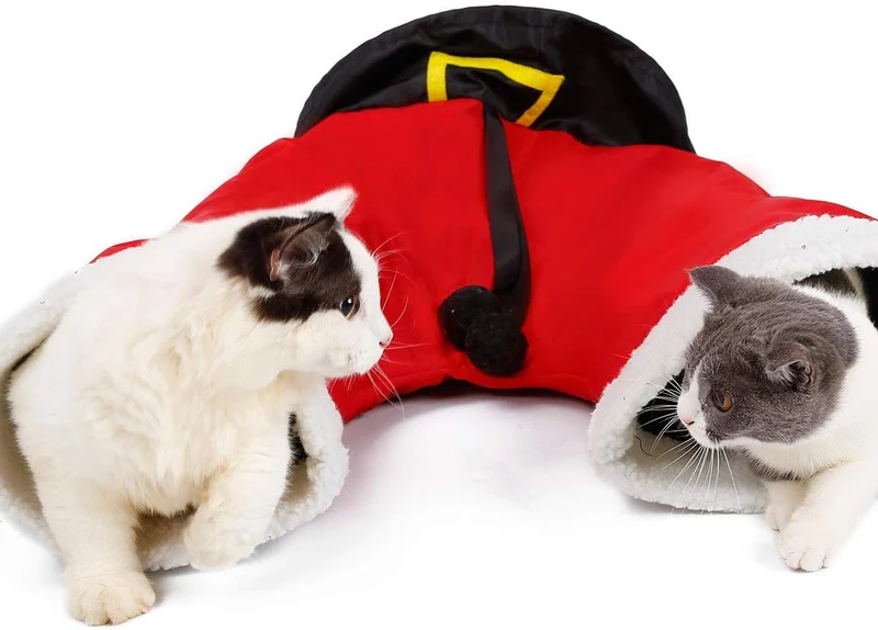 Túnel plegable para gatos de LAPOND, 3 vías, juguete para gatos, túnel de Navidad, pantalones de Papá Noel, tubo para gatos, gran juguete para gatos y conejos