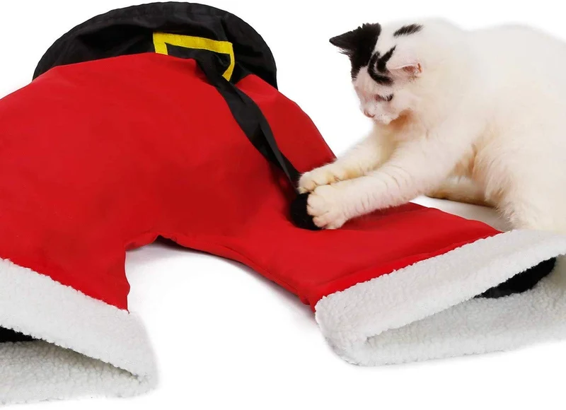 Túnel plegable para gatos de LAPOND, 3 vías, juguete para gatos, túnel de Navidad, pantalones de Papá Noel, tubo para gatos, gran juguete para gatos y conejos