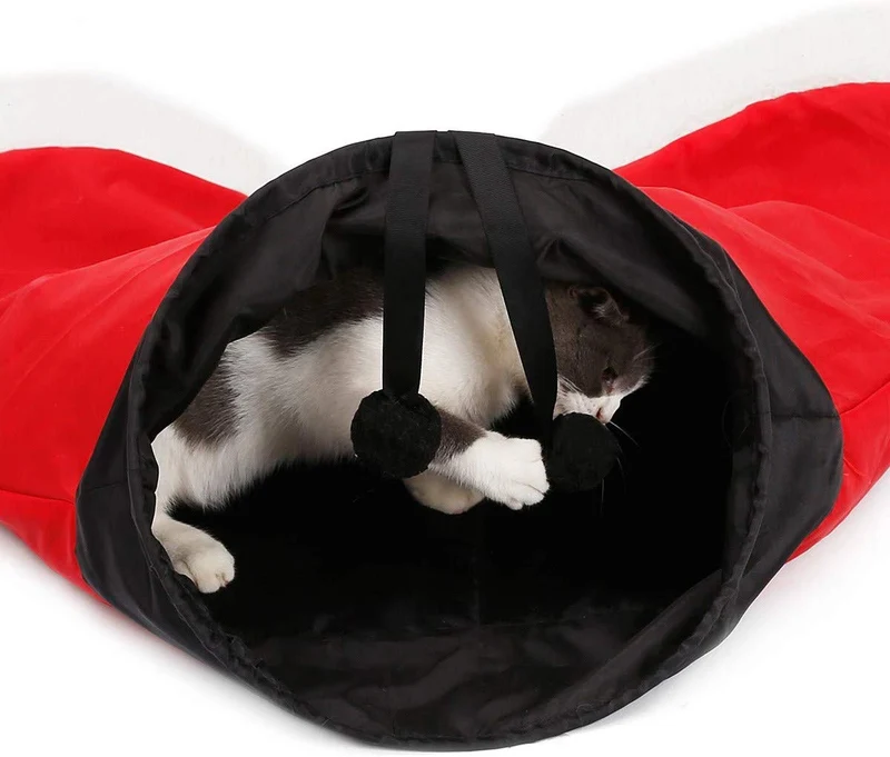 Túnel plegable para gatos de LAPOND, 3 vías, juguete para gatos, túnel de Navidad, pantalones de Papá Noel, tubo para gatos, gran juguete para gatos y conejos
