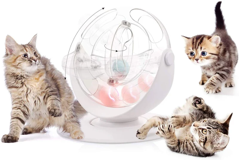 Pecute - Pelota giratoria de 360° para gato, juguete para entrenamiento mental y físico, equipado con pelota de martillo y menta