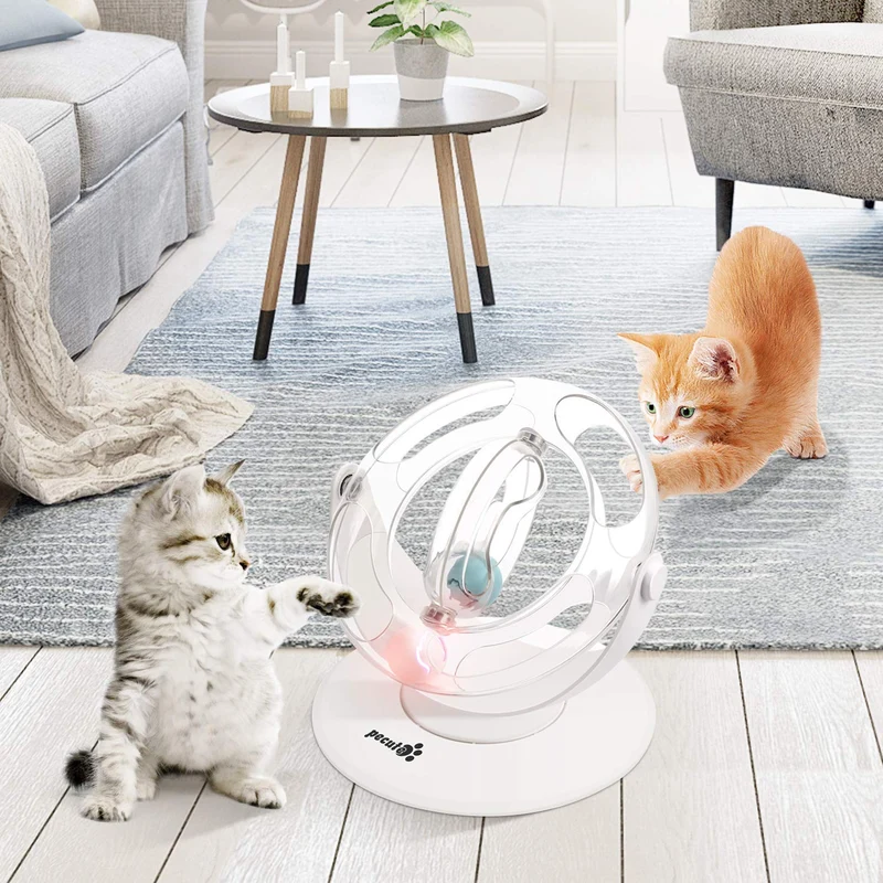 Pecute - Pelota giratoria de 360° para gato, juguete para entrenamiento mental y físico, equipado con pelota de martillo y menta