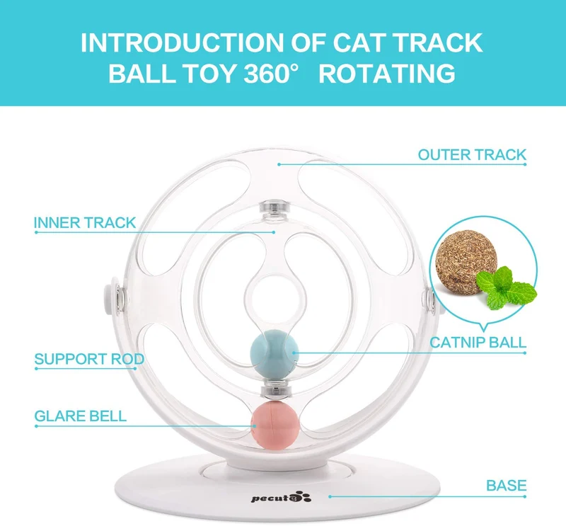 Pecute - Pelota giratoria de 360° para gato, juguete para entrenamiento mental y físico, equipado con pelota de martillo y menta