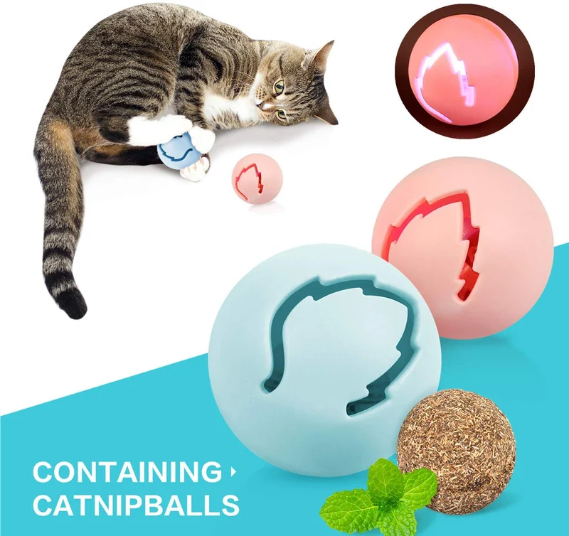 Pecute - Pelota giratoria de 360° para gato, juguete para entrenamiento mental y físico, equipado con pelota de martillo y menta
