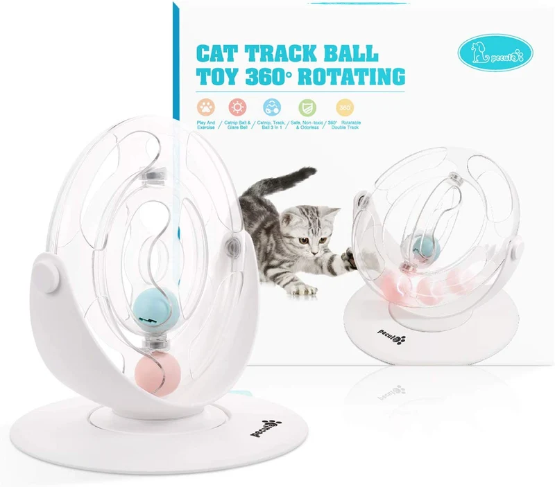 Pecute - Pelota giratoria de 360° para gato, juguete para entrenamiento mental y físico, equipado con pelota de martillo y menta
