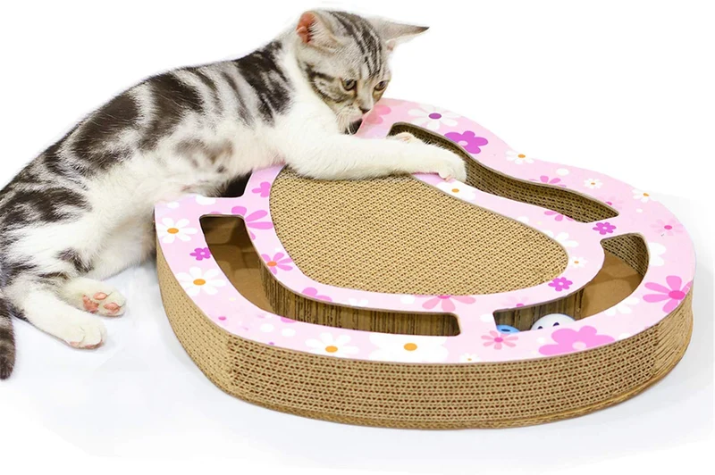 Nittis - Rascador con forma de corazón, juguete para gatos, bolas interactivas, juguetes para gatos, rascador de lujo para gatos, poste de cartón para rascar gatos