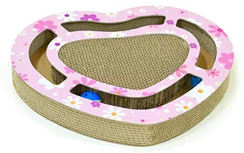 Nittis - Rascador con forma de corazón, juguete para gatos, bolas interactivas, juguetes para gatos, rascador de lujo para gatos, poste de cartón para rascar gatos