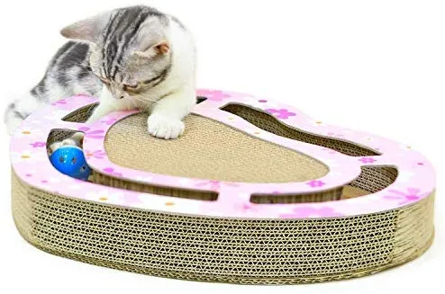 Nittis - Rascador con forma de corazón, juguete para gatos, bolas interactivas, juguetes para gatos, rascador de lujo para gatos, poste de cartón para rascar gatos