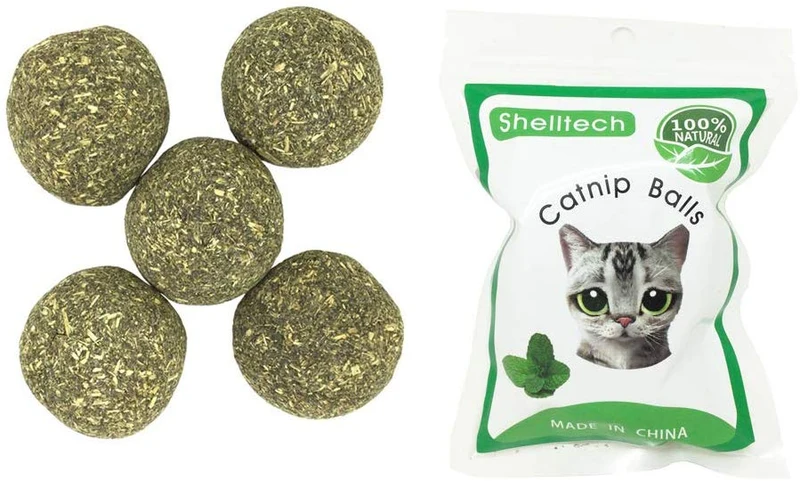 Bolas de catnip para gatos por shelltech, dulces, 100% comestibles gato jugar relajante juguete para gato mascota gatito 1.3" de diámetro – Paquete de 5