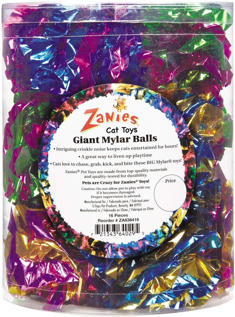 Zanies gigante Mylar bolas Cat juguetes, 16-Piece Canisters