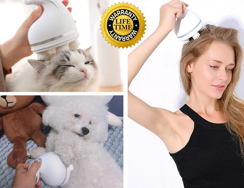 HJ-Fashion Masajeador de mascotas eléctrico suave con carga USB, cabeza 3D de gato, masajeador giratorio automático omnidireccional, lavable, divertido juguete para perro