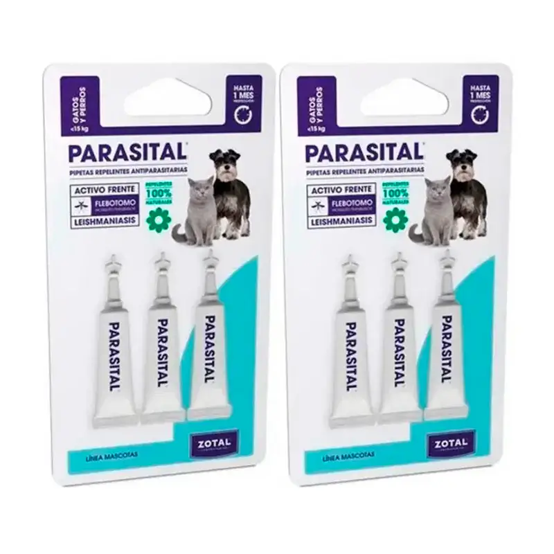 Zotal Parasital, Pack 2 x 3 Pipetas Antiparasitario Gatos y Perros Pequeños hasta 10Kg