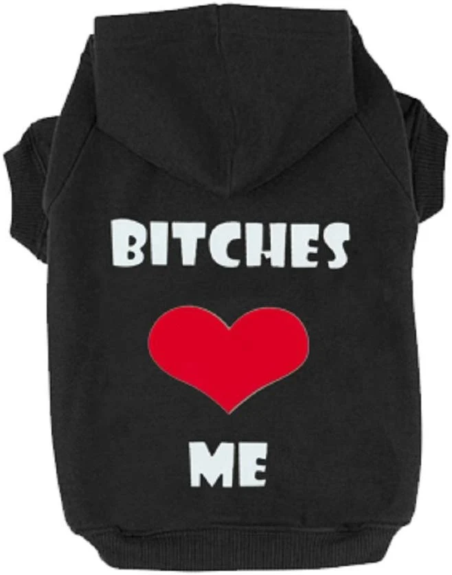 Sweater negro EXPAWLORER "BITCHES LOVE ME" con capucha forro polar para hombre, color negro