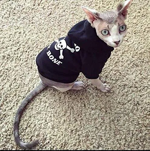 EXPAWLORER sudadera de forro polar para perro/gato con capucha, con estampa de calavera y frase.