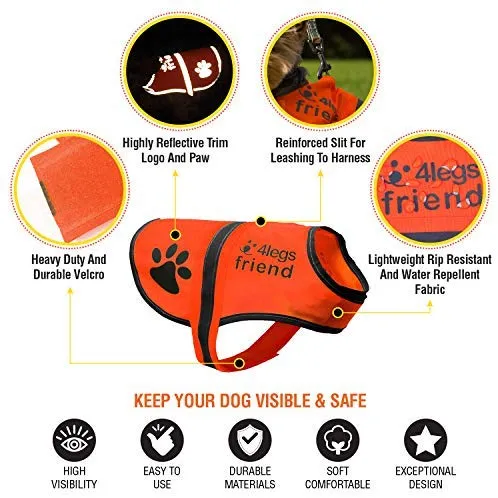 Chaleco reflectante de seguridad para perros, 5 tamaños para adaptarse a perros de 10 libras – 130 libras: alta visibilidad para actividades al aire libre día y noche, mantiene a tu perro visible, seguro de coches y accidentes de caza | Blaze Orange chale