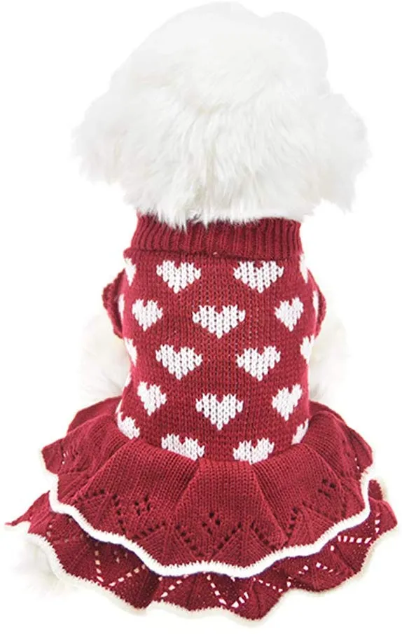 MUYAOPET Pequeño Perro Suéteres Mujer Niña Rojo Invierno Cálido Perro Princesa Vestido Ropa Dachshund Chihuahua Corgi
