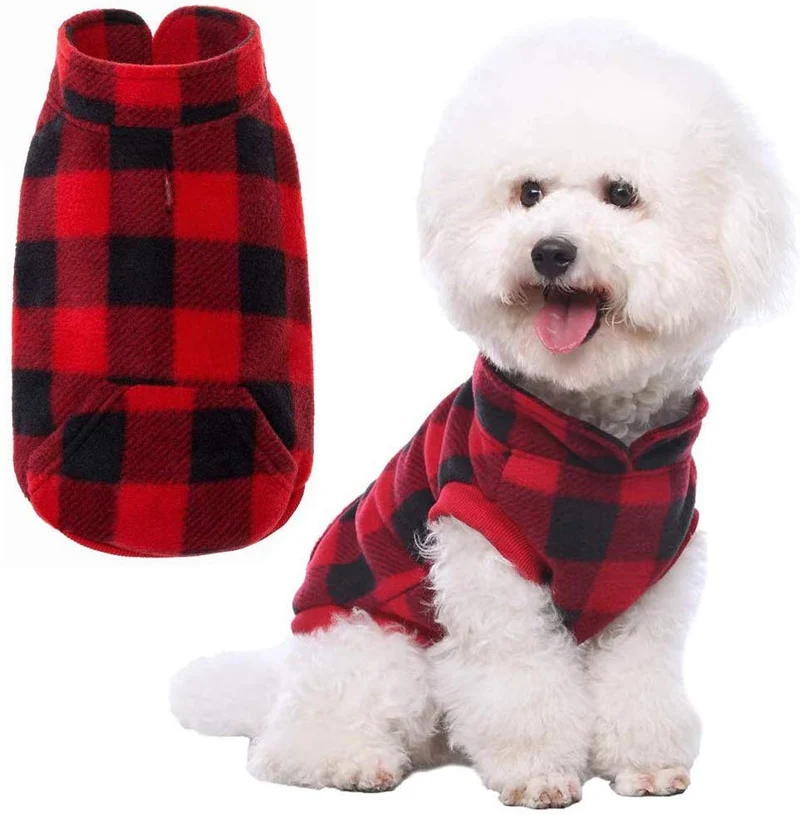 KOOLTAIL - Chaleco de forro polar para perro con bolsillo para mascotas, color rojo