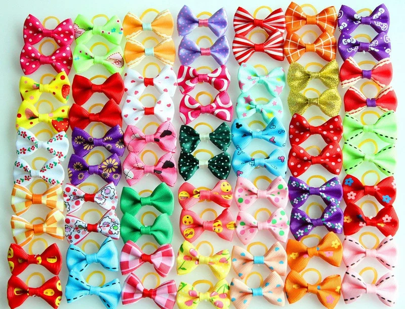 yagopet 60pcs/30pairs Nueva lazos topknot Pequeño para perros Bowknot con patrones de bandas de goma parte superior Calidad Pet Grooming Productos mezclar colores varía lazos de pelo de mascotas perro accesorios para el pelo