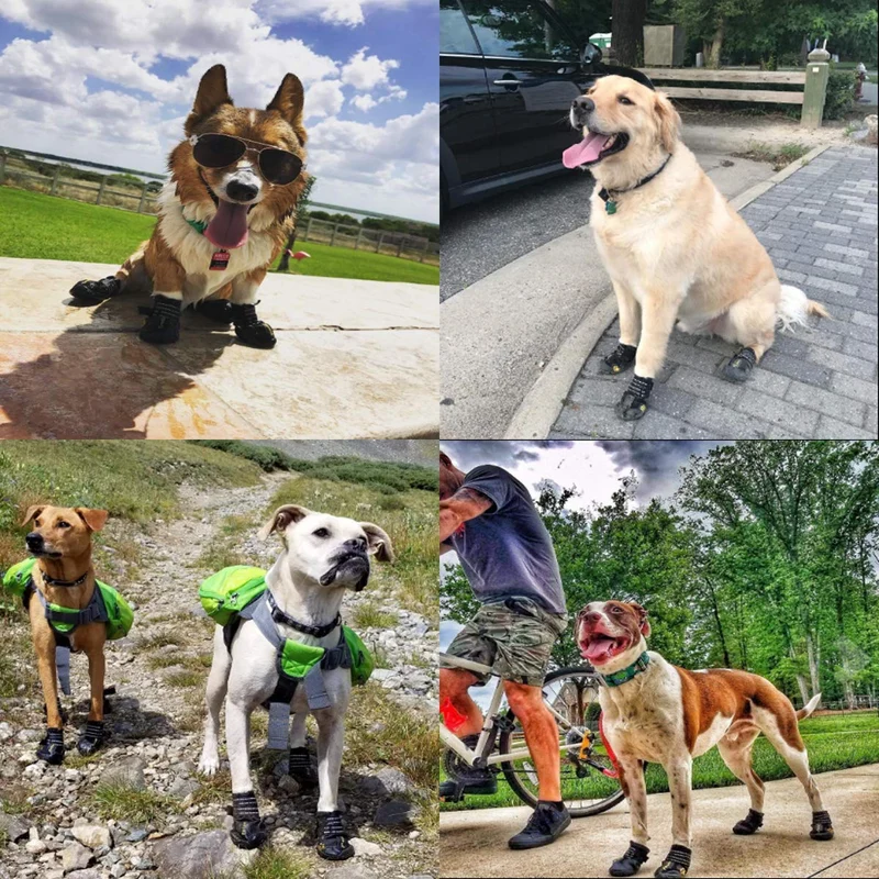 PG.KINWANG - Botas impermeables para perros de tamaño mediano a grande, con velcro reflectante, suela antideslizante, protectores para patas de mascotas, Labrador Husky, color negro, 4 unidades
