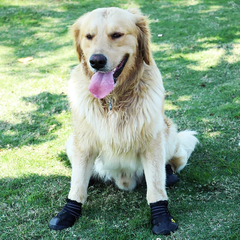 PG.KINWANG - Botas impermeables para perros de tamaño mediano a grande, con velcro reflectante, suela antideslizante, protectores para patas de mascotas, Labrador Husky, color negro, 4 unidades
