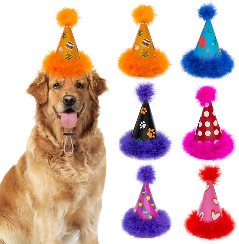Sombrero de fiesta para perro de Escenereal, 6 paquetes, bonito juego de sombreros de cono para perros, fiestas de cumpleaños, gorros de felpa suave, coloridos, suministros perfectos para fiestas de perritos