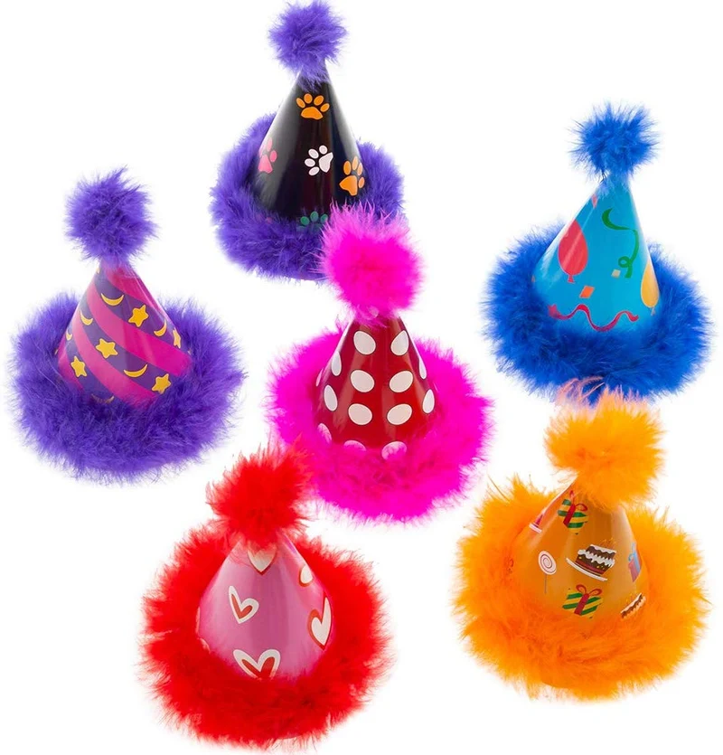 Sombrero de fiesta para perro de Escenereal, 6 paquetes, bonito juego de sombreros de cono para perros, fiestas de cumpleaños, gorros de felpa suave, coloridos, suministros perfectos para fiestas de perritos