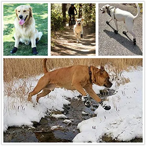 PK.ZTopia Botas para perros, botas impermeables para perros, botas de lluvia, zapatos para perros de tamaño mediano a grande con dos correas reflectantes de sujeción y suela antideslizante resistente (negro 4 piezas)