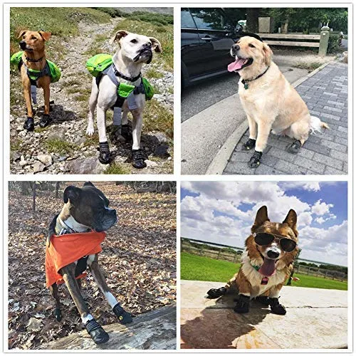 PK.ZTopia Botas para perros, botas impermeables para perros, botas de lluvia, zapatos para perros de tamaño mediano a grande con dos correas reflectantes de sujeción y suela antideslizante resistente (negro 4 piezas)