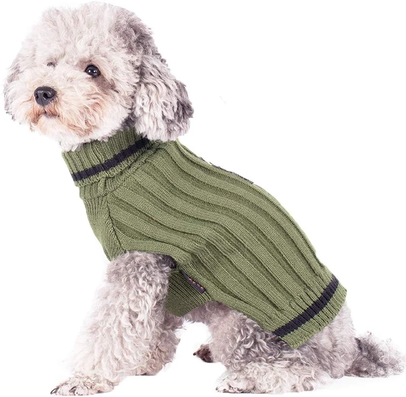 kyeese Dog Sweater Turtleneck with Leash Hole Dogs Pullover Sweaters Stretchy Knitwear US Army Warm Pet Clothes for Fall Winter