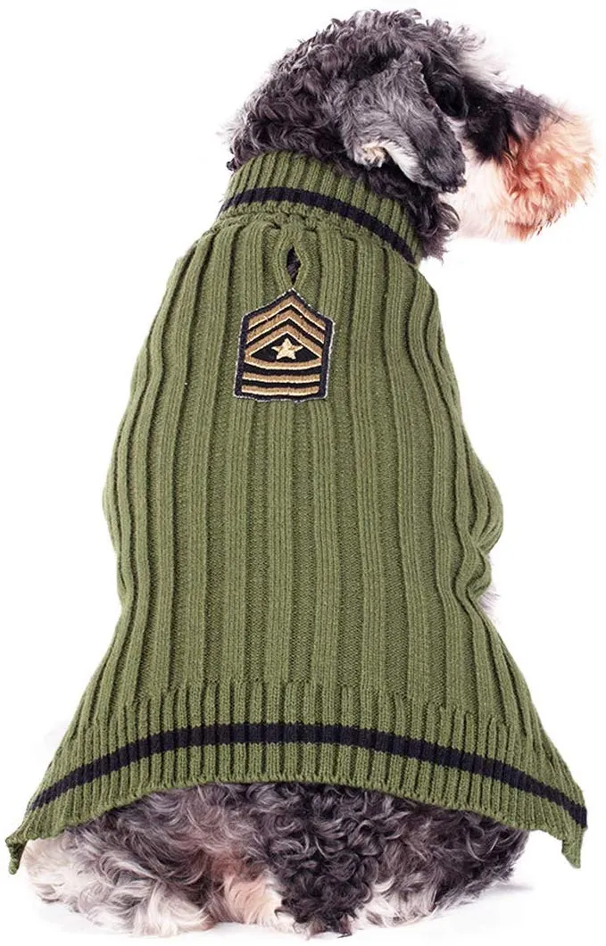 kyeese Dog Sweater Turtleneck with Leash Hole Dogs Pullover Sweaters Stretchy Knitwear US Army Warm Pet Clothes for Fall Winter