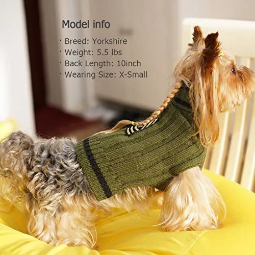 kyeese Dog Sweater Turtleneck with Leash Hole Dogs Pullover Sweaters Stretchy Knitwear US Army Warm Pet Clothes for Fall Winter