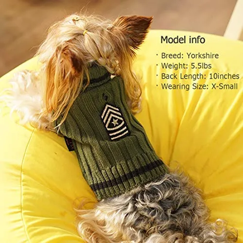kyeese Dog Sweater Turtleneck with Leash Hole Dogs Pullover Sweaters Stretchy Knitwear US Army Warm Pet Clothes for Fall Winter